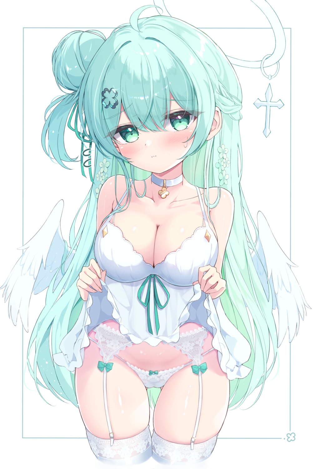 angel garter_belt lingerie mikaze_maruto pantsu skirt_lift stockings thighhighs wings