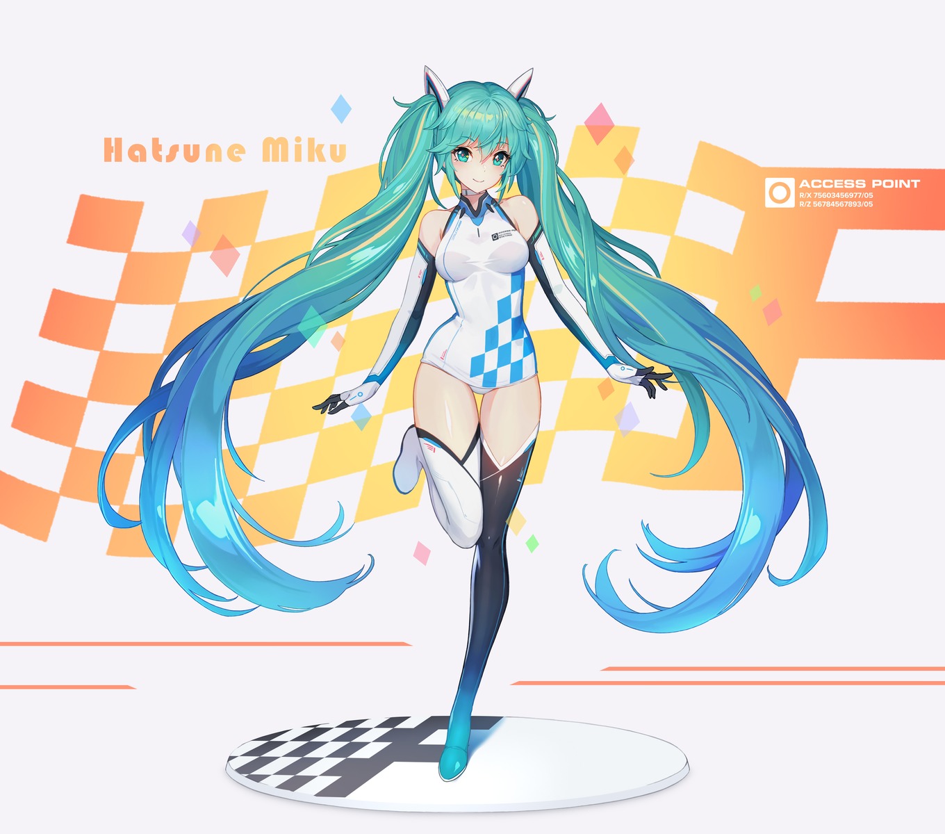 bodysuit dramz89 hatsune_miku racing_miku thighhighs vocaloid