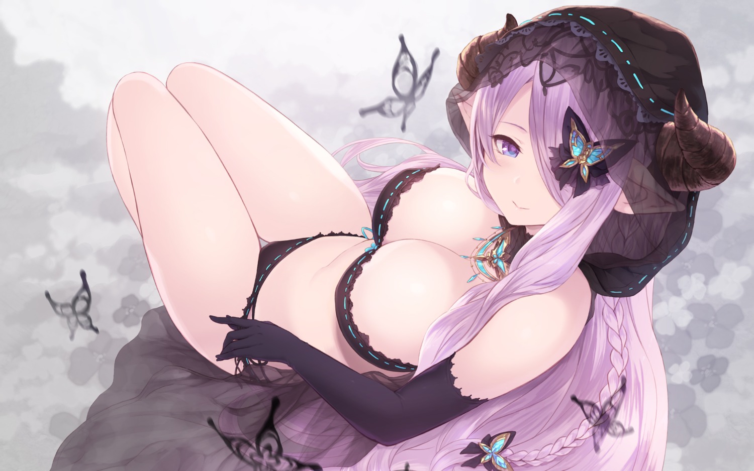 bra cait granblue_fantasy horns lingerie narumeia_(granblue_fantasy) pantsu pointy_ears string_panties wallpaper