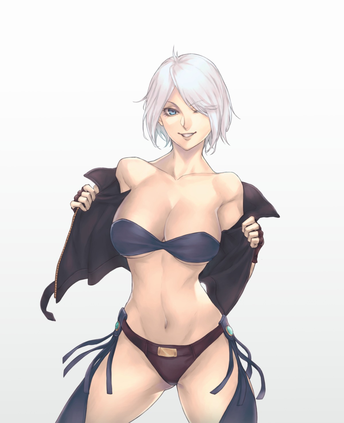 angel_(kof) bikini king_of_fighters kthovhinao_virmi open_shirt stockings swimsuits thighhighs undressing