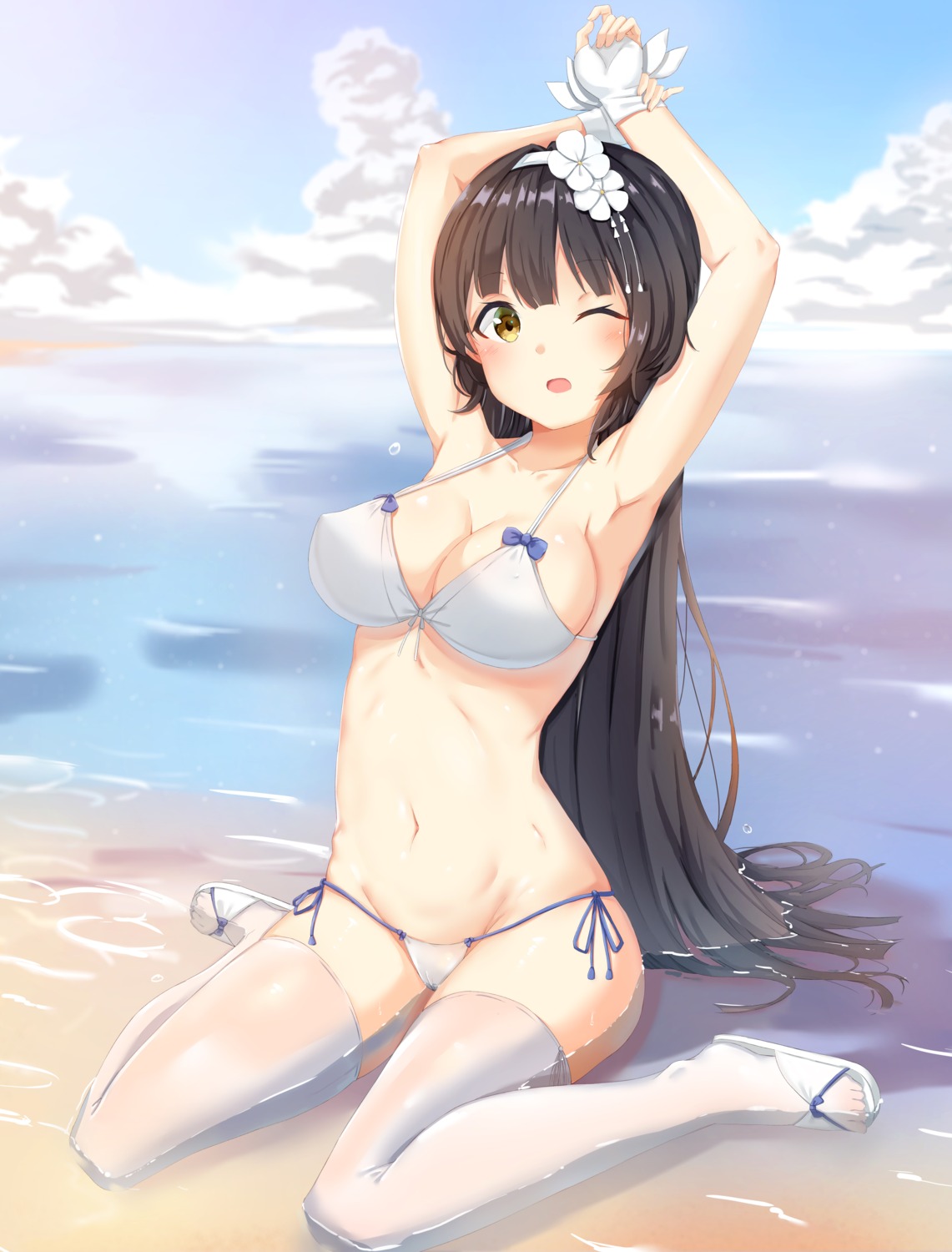 bikini cameltoe erect_nipples girls_frontline qbz-95_(girls_frontline) swimsuits thighhighs wet xue_lu