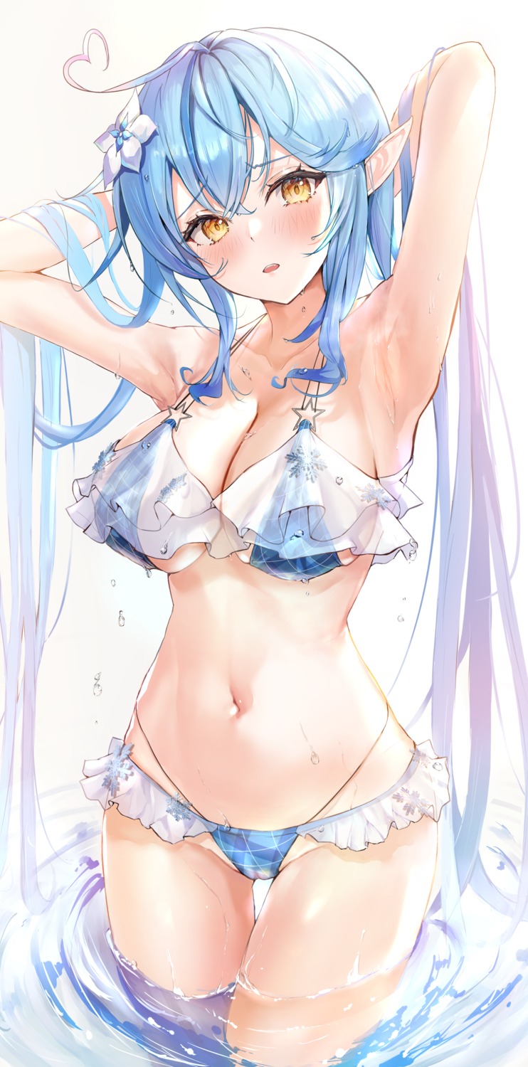 bikini cameltoe hololive mugiusagi pointy_ears see_through swimsuits wet yukihana_lamy