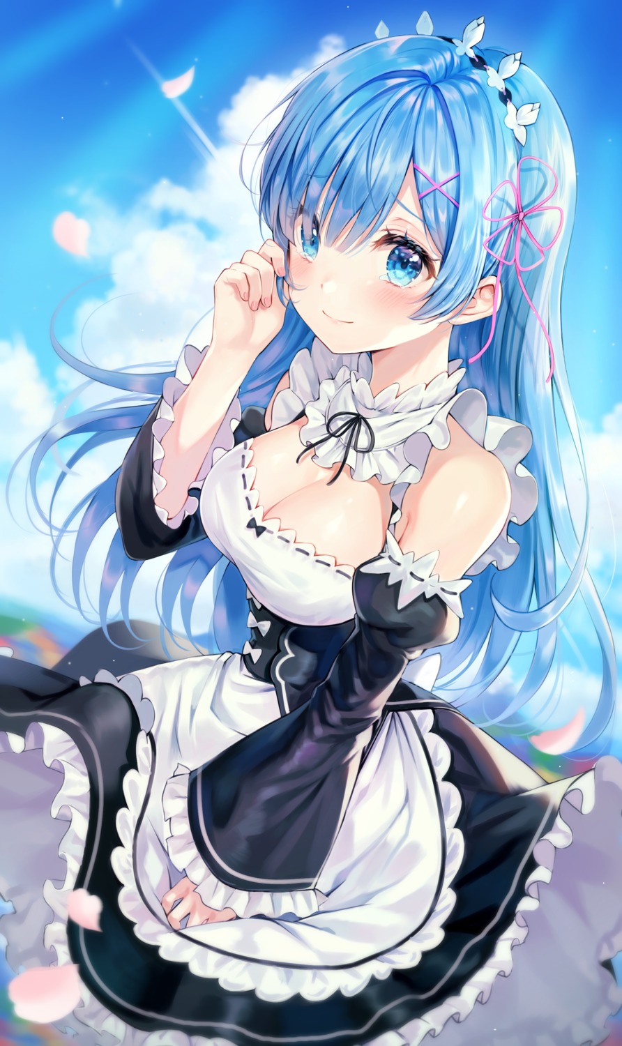 cleavage maid re_zero_kara_hajimeru_isekai_seikatsu rem_(re_zero) skirt_lift tokkyu