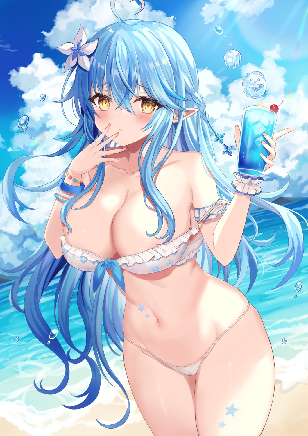 bikini cameltoe elf hololive pointy_ears retsuto swimsuits tattoo wardrobe_malfunction yukihana_lamy