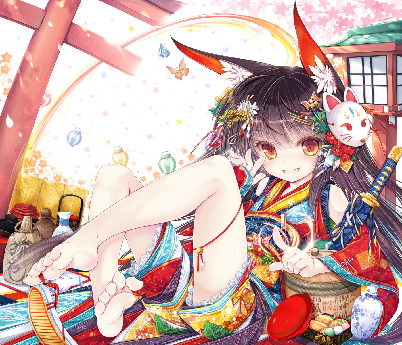 animal_ears feet japanese_clothes sword tenmu_shinryuusai