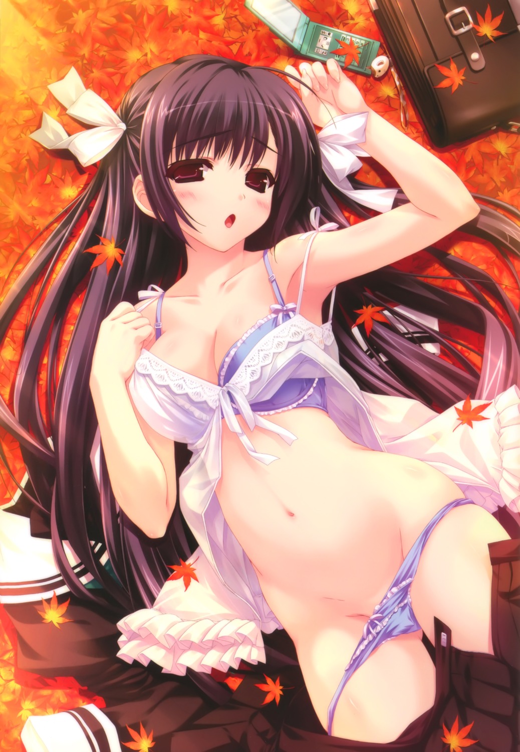 bra cleavage lingerie overfiltered pantsu panty_pull shintarou undressing