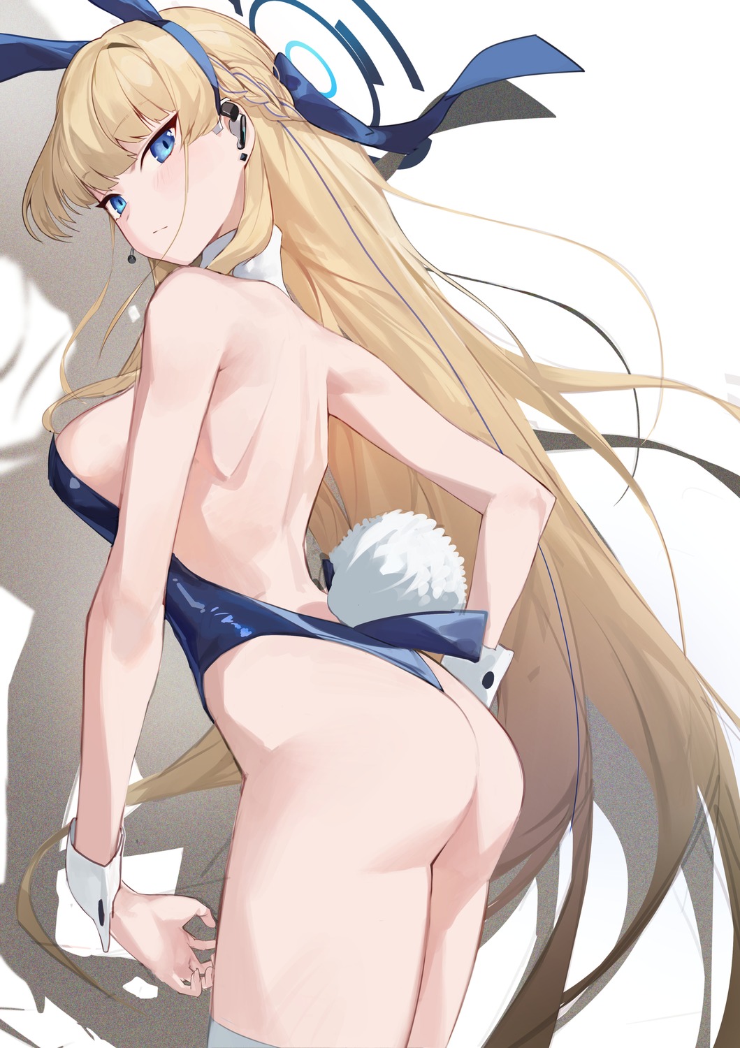 animal_ears ass asuma_toki blue_archive bunny_ears bunny_girl halo no_bra sb_lama tail thighhighs