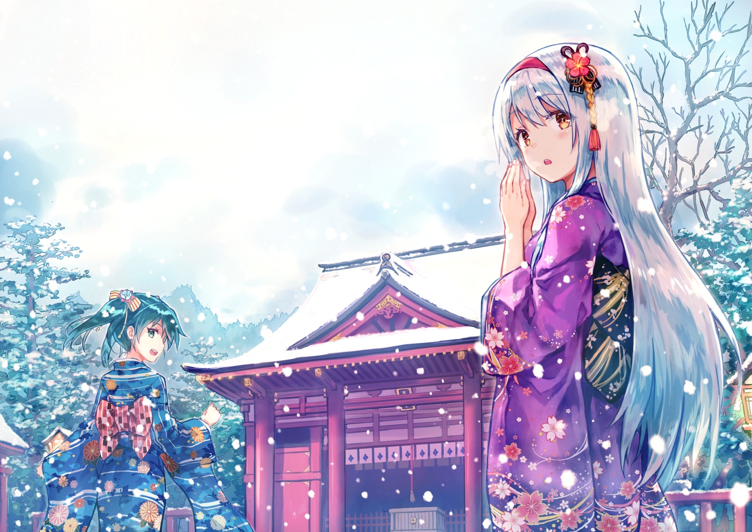 hiten kantai_collection kimono shoukaku_(kancolle) zuikaku_(kancolle)