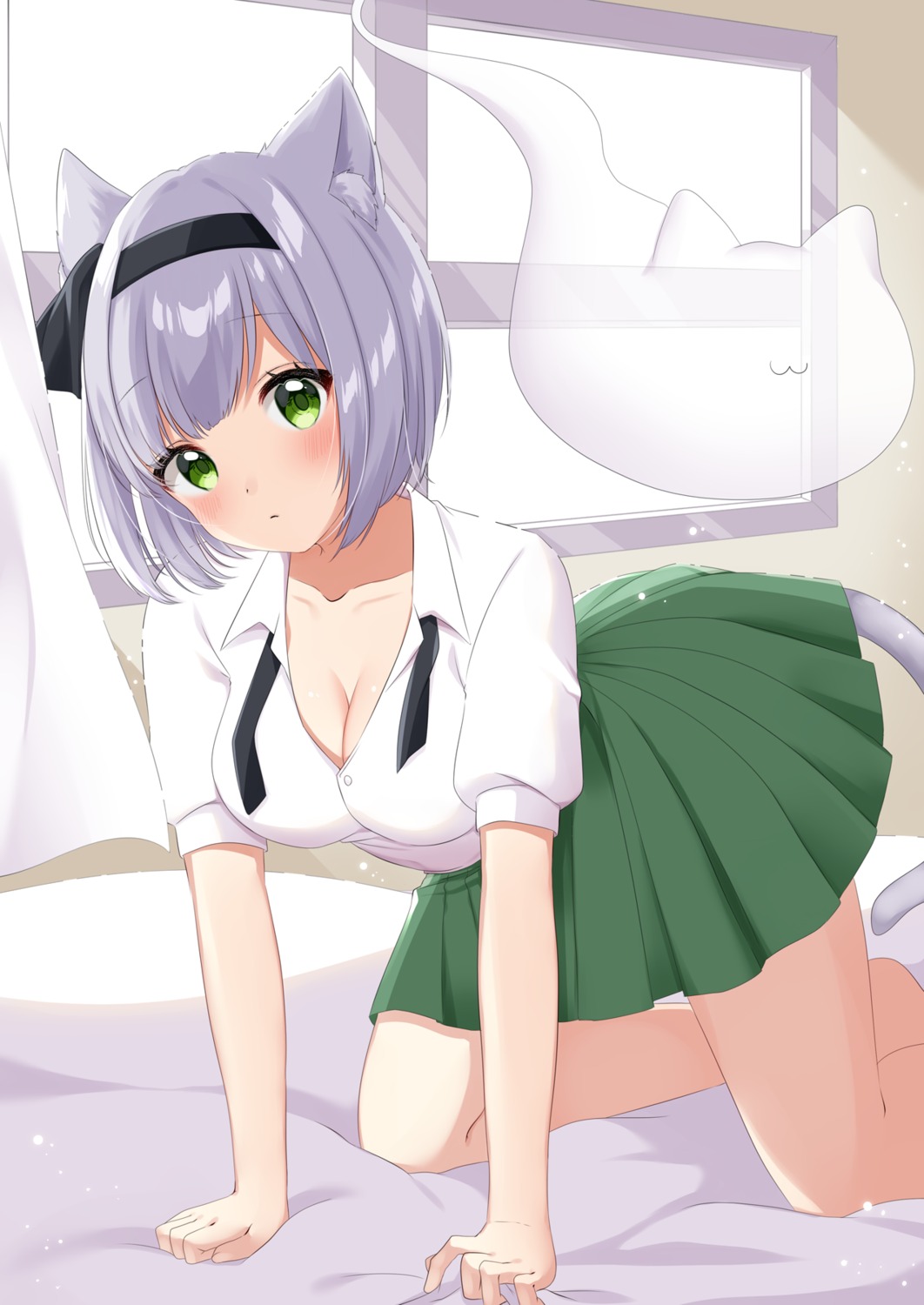 animal_ears cleavage konpaku_youmu myon nekomimi open_shirt shiki_(s1k1xxx) tail touhou