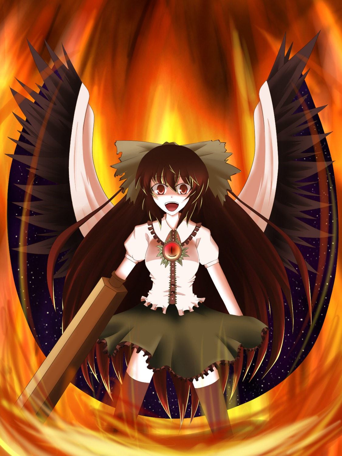 hasewox reiuji_utsuho thighhighs touhou wings