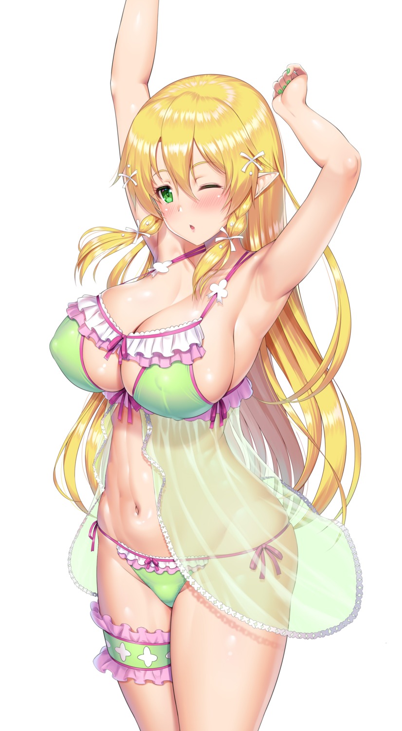 erect_nipples garter kawase_seiki leafa lingerie pantsu pointy_ears see_through string_panties sword_art_online