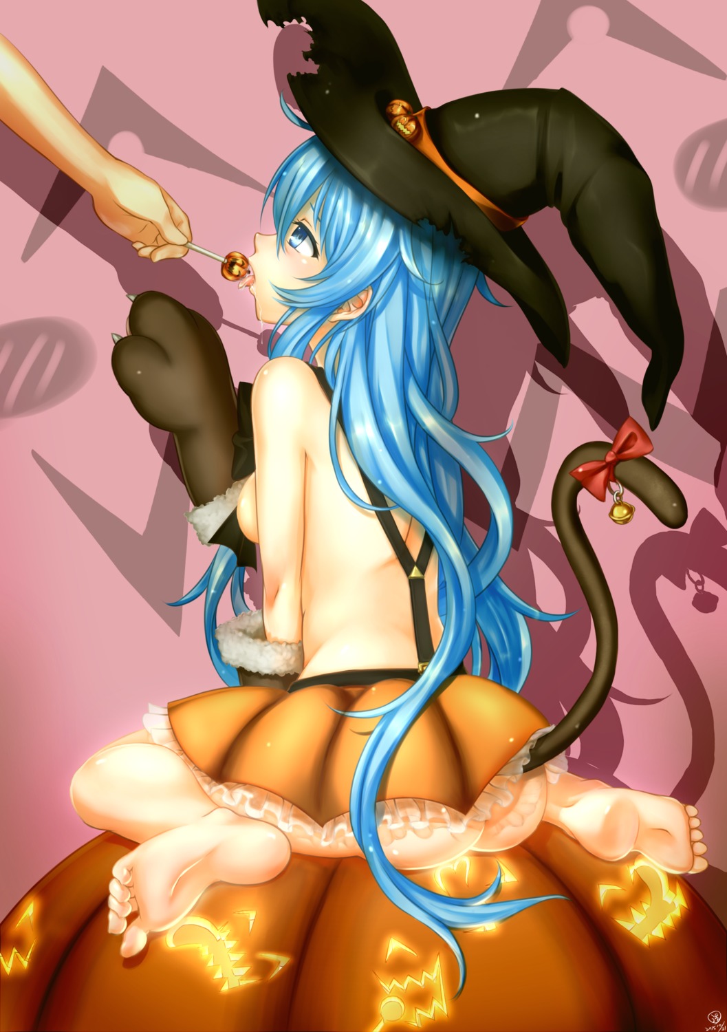 ass feet gundam00uc halloween nopan tail topless torn_clothes witch