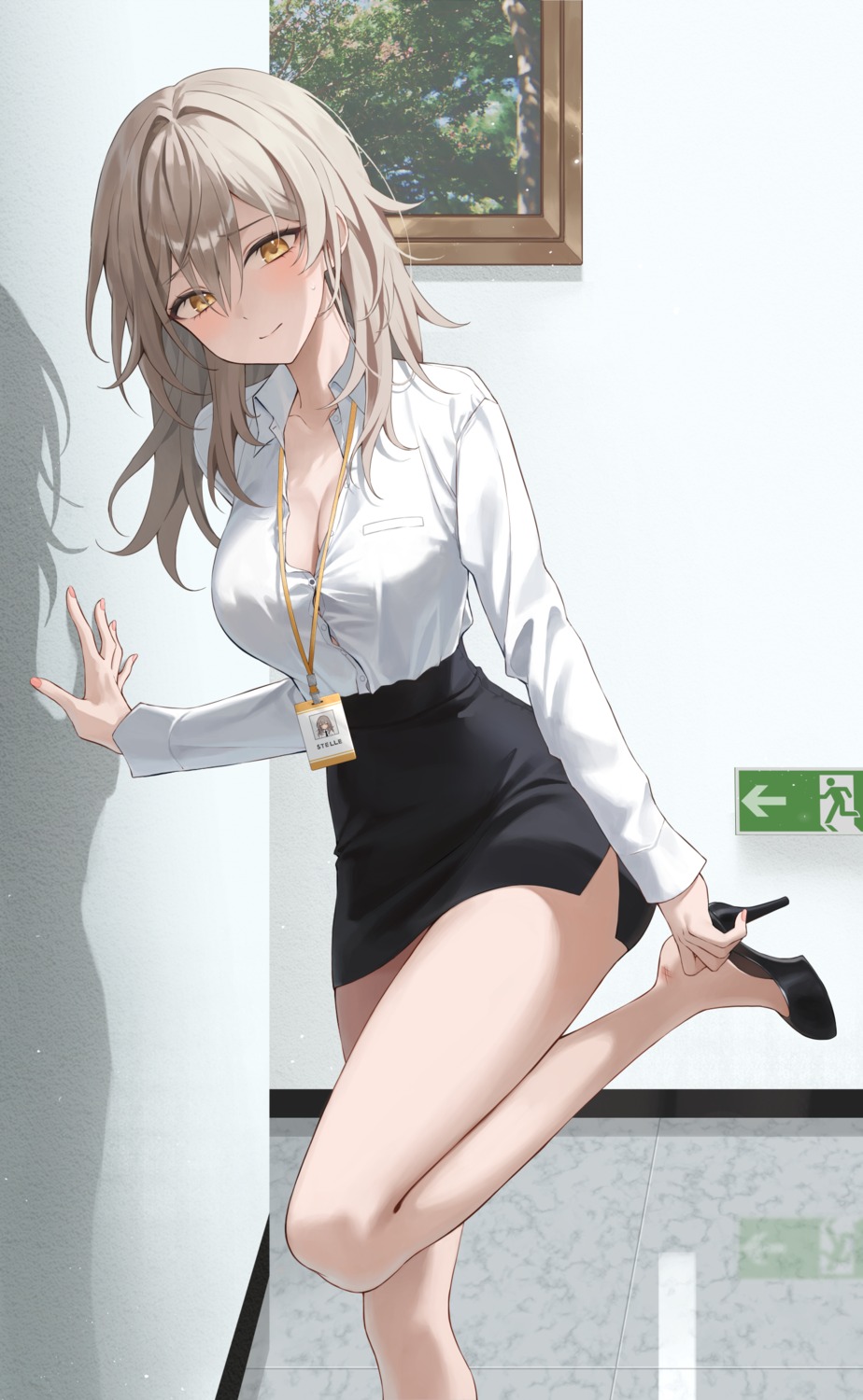 cleavage dress_shirt heels honkai:_star_rail nea_77 open_shirt stelle