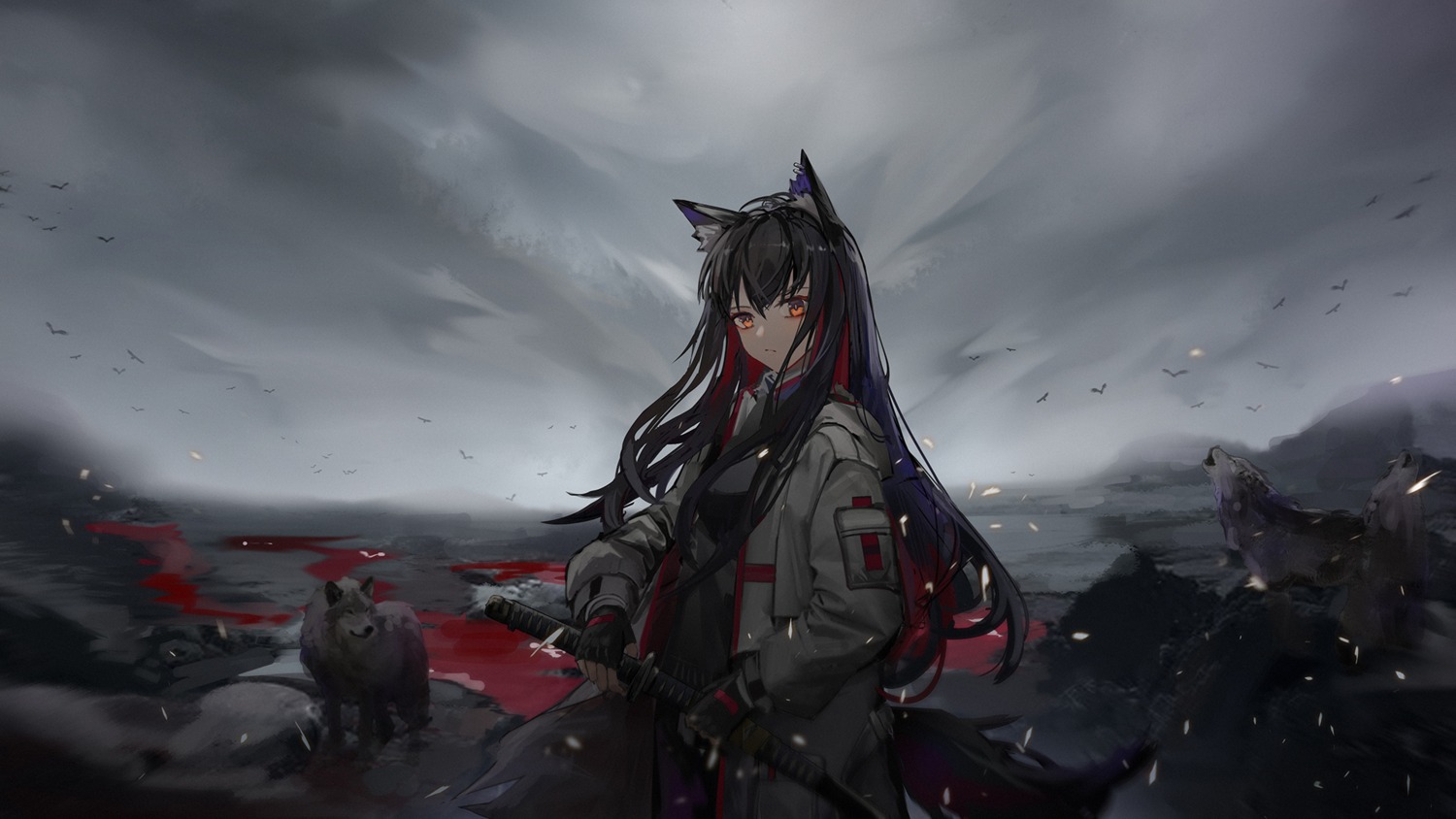 animal_ears arknights sword tail texas_(arknights) wallpaper yuuki_mix