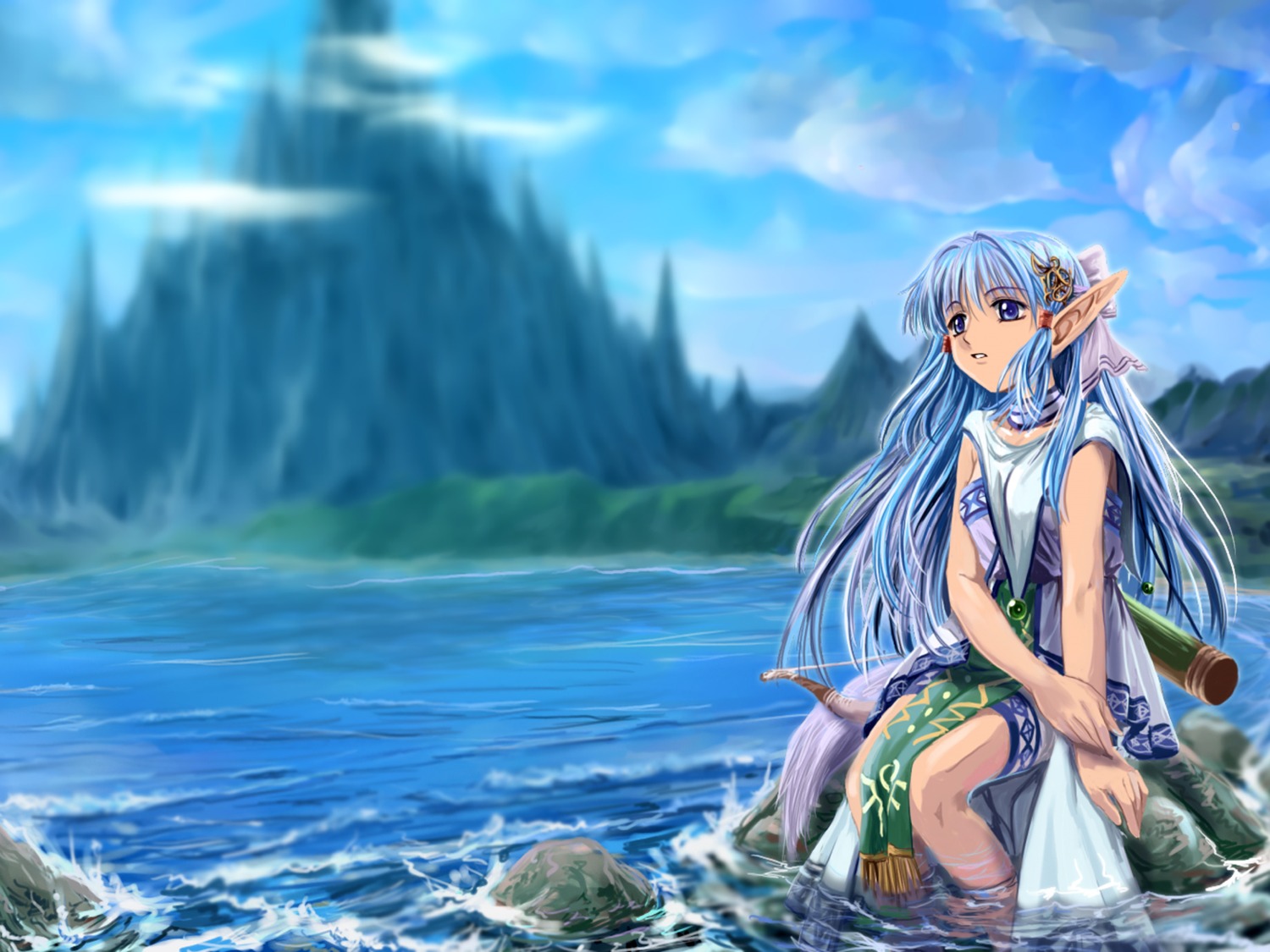 dress elf moonknives olha pointy_ears wallpaper wet ys ys_vi