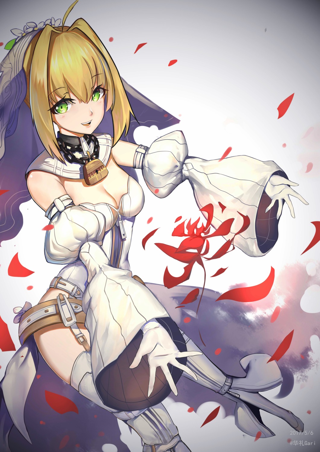 cleavage fate/grand_order huali saber_bride saber_extra stockings thighhighs