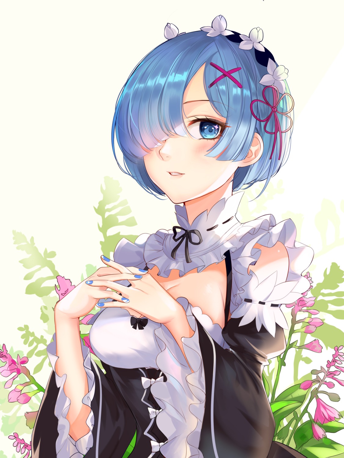 cleavage lan_yu maid re_zero_kara_hajimeru_isekai_seikatsu rem_(re_zero)