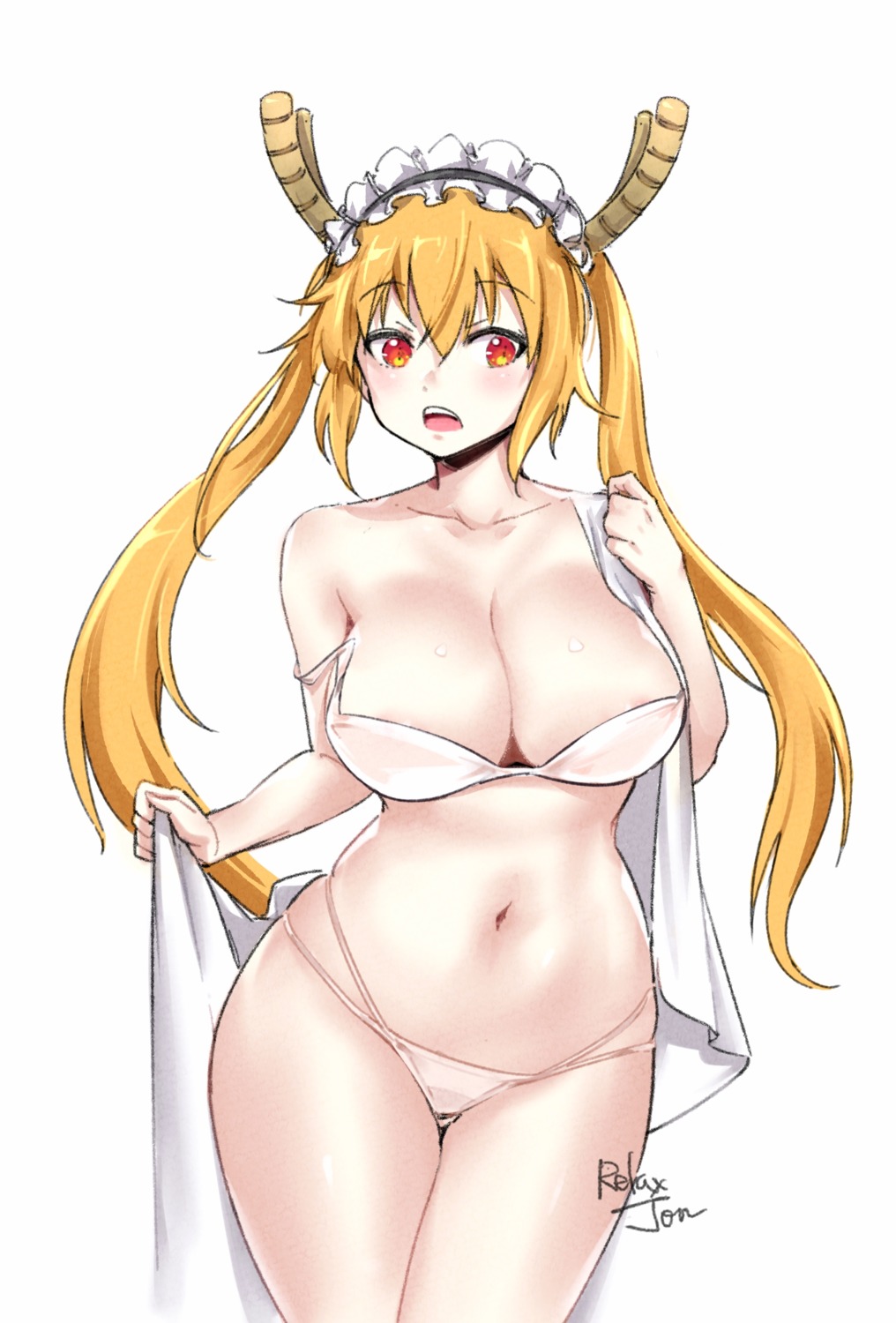 areola bikini horns kobayashi-san_chi_no_maidragon relaxjon swimsuits tooru_(maidragon) towel wardrobe_malfunction