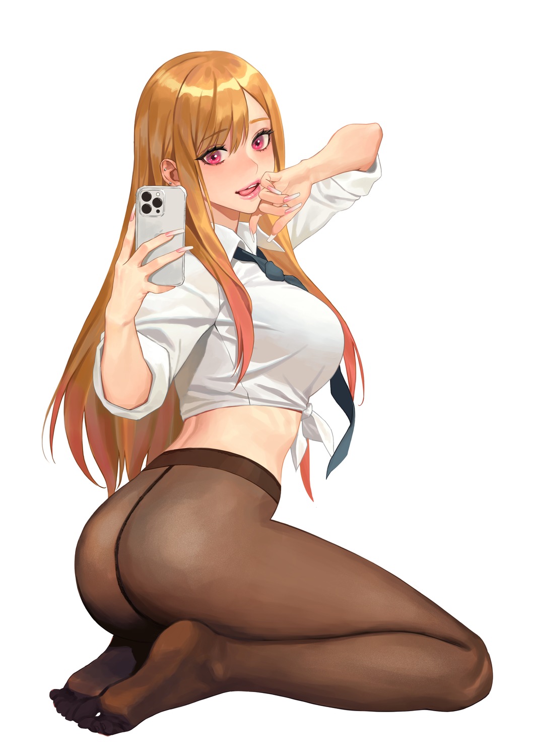 ass feet hongcasso kitagawa_marin nopan pantyhose seifuku selfie shirt_lift sono_bisque_doll_wa_koi_wo_suru