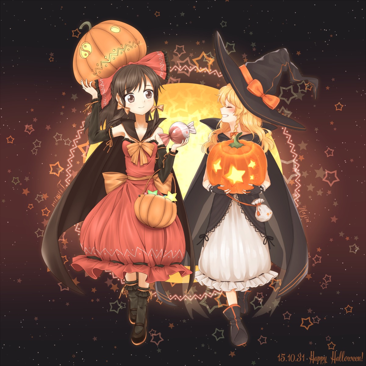 dress hakurei_reimu halloween kirisame_marisa minust touhou witch