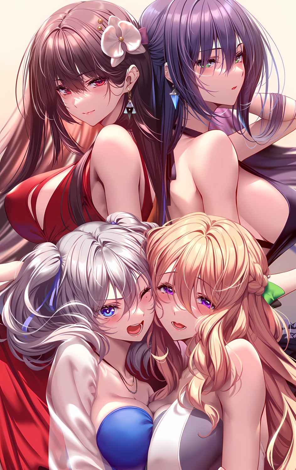 amakano_2+ azarashi_soft dress himiyama_rei jigokudani_sara kurohime_yuuhi no_bra piromizu see_through symmetrical_docking tsutamachi_chitose