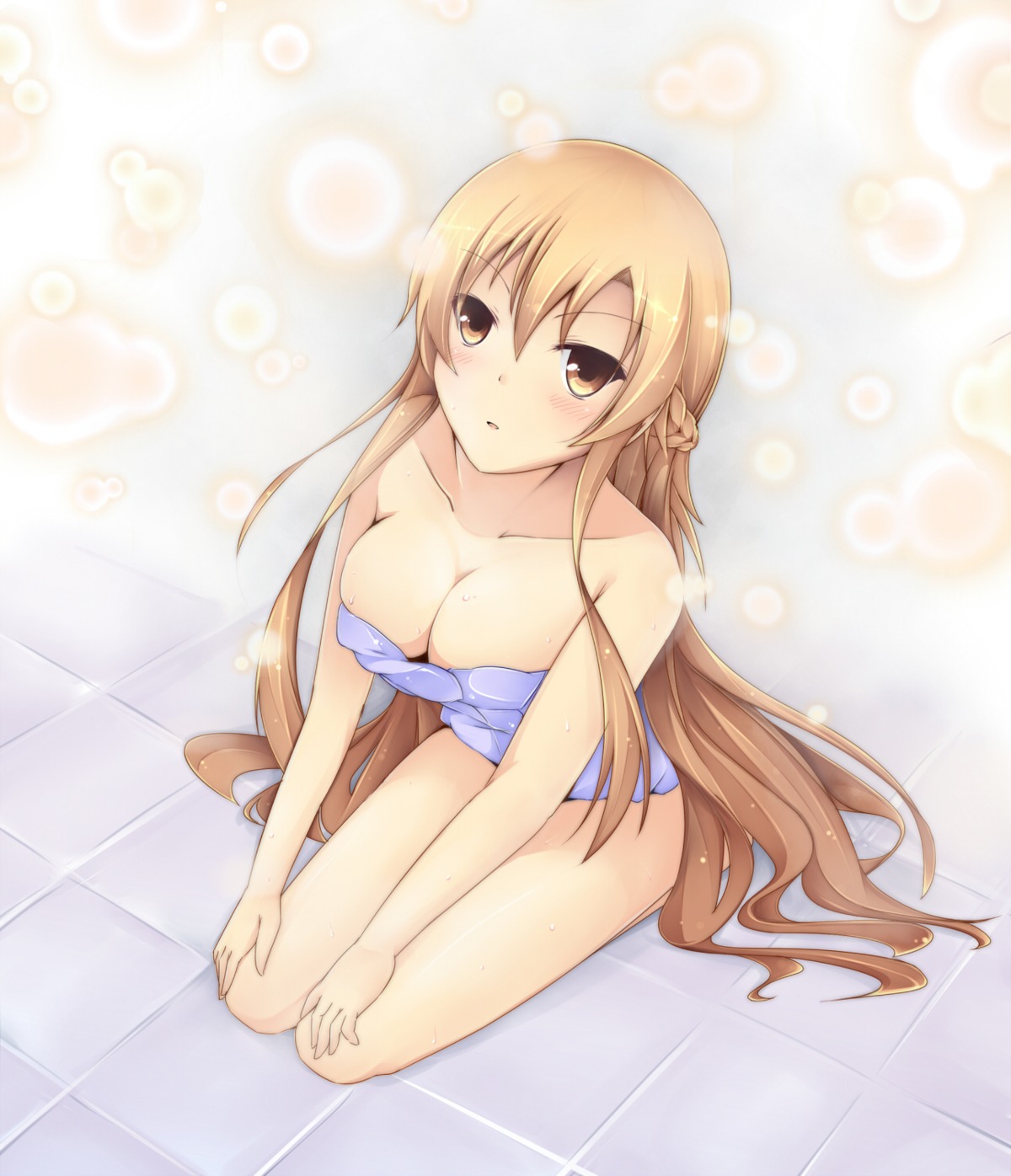 asuna_(sword_art_online) chiyami cleavage sword_art_online towel