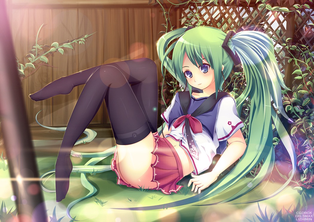 dxlsmax hatsune_miku nopan seifuku thighhighs vocaloid