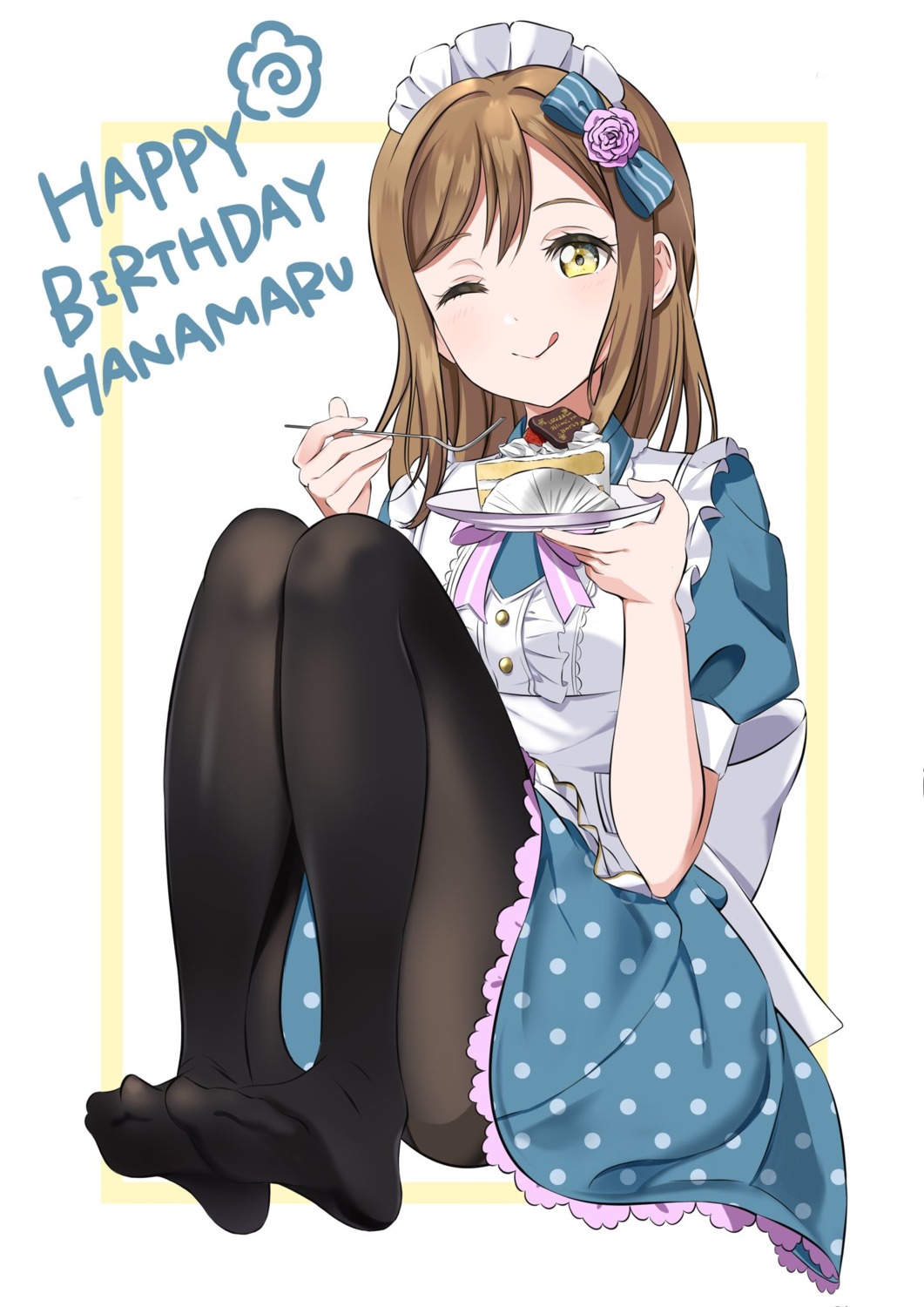 feet gorilla-shi kunikida_hanamaru love_live!_sunshine!! maid pantyhose skirt_lift waitress