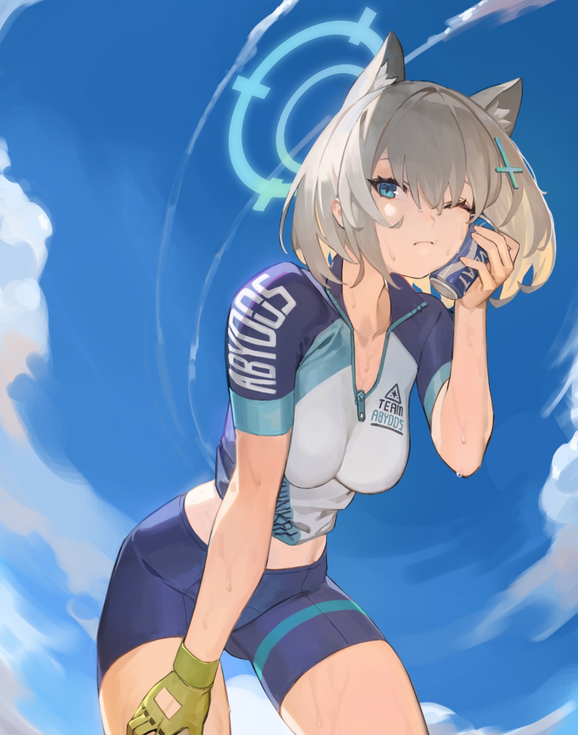 animal_ears bike_shorts blue_archive controlline3 halo nekomimi sunaookami_shiroko