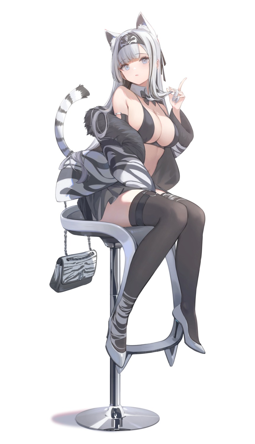 animal_ears bra garter heels nekojira open_shirt tail thighhighs