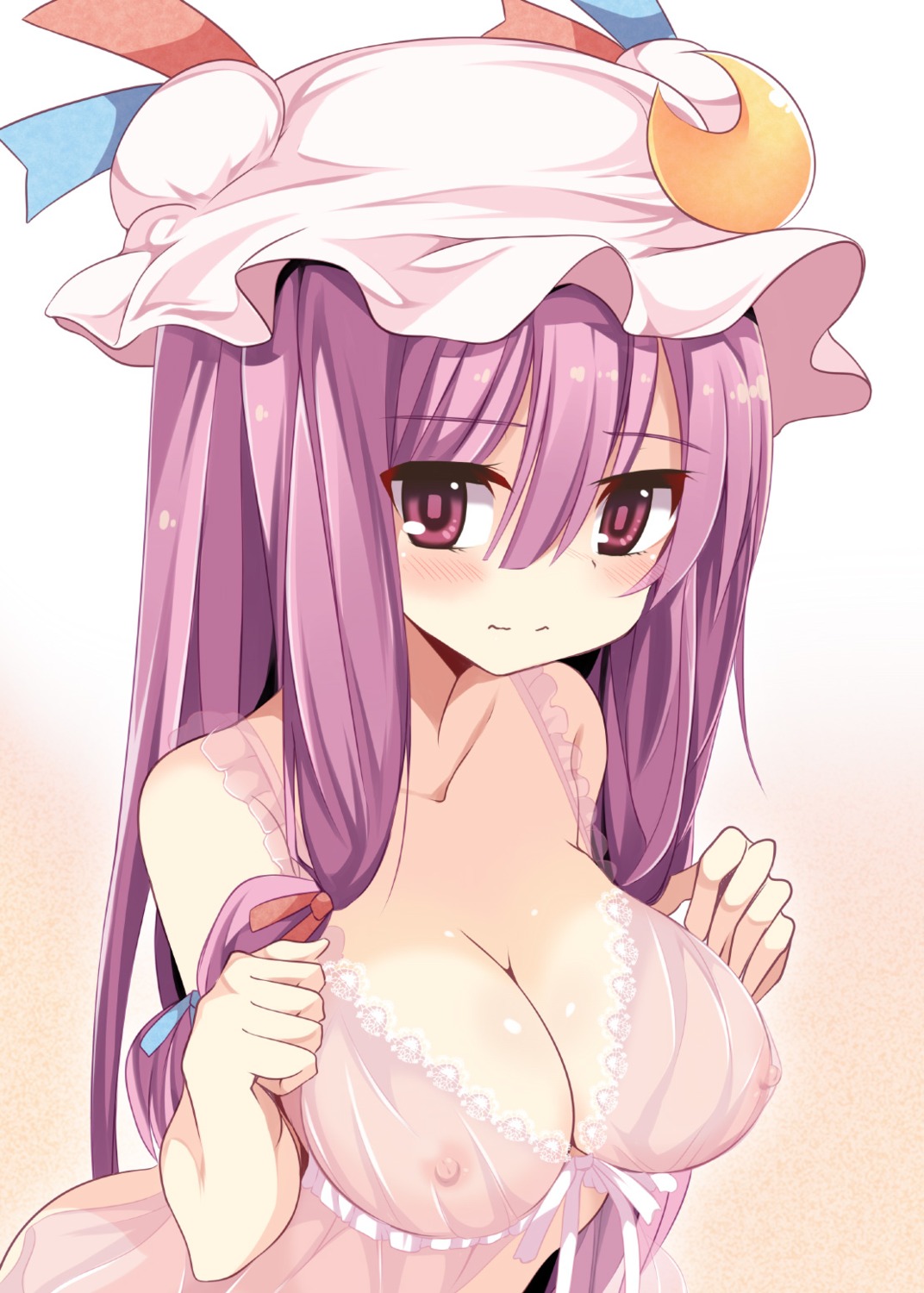 cleavage lingerie matsuri_uta nipples patchouli_knowledge see_through touhou