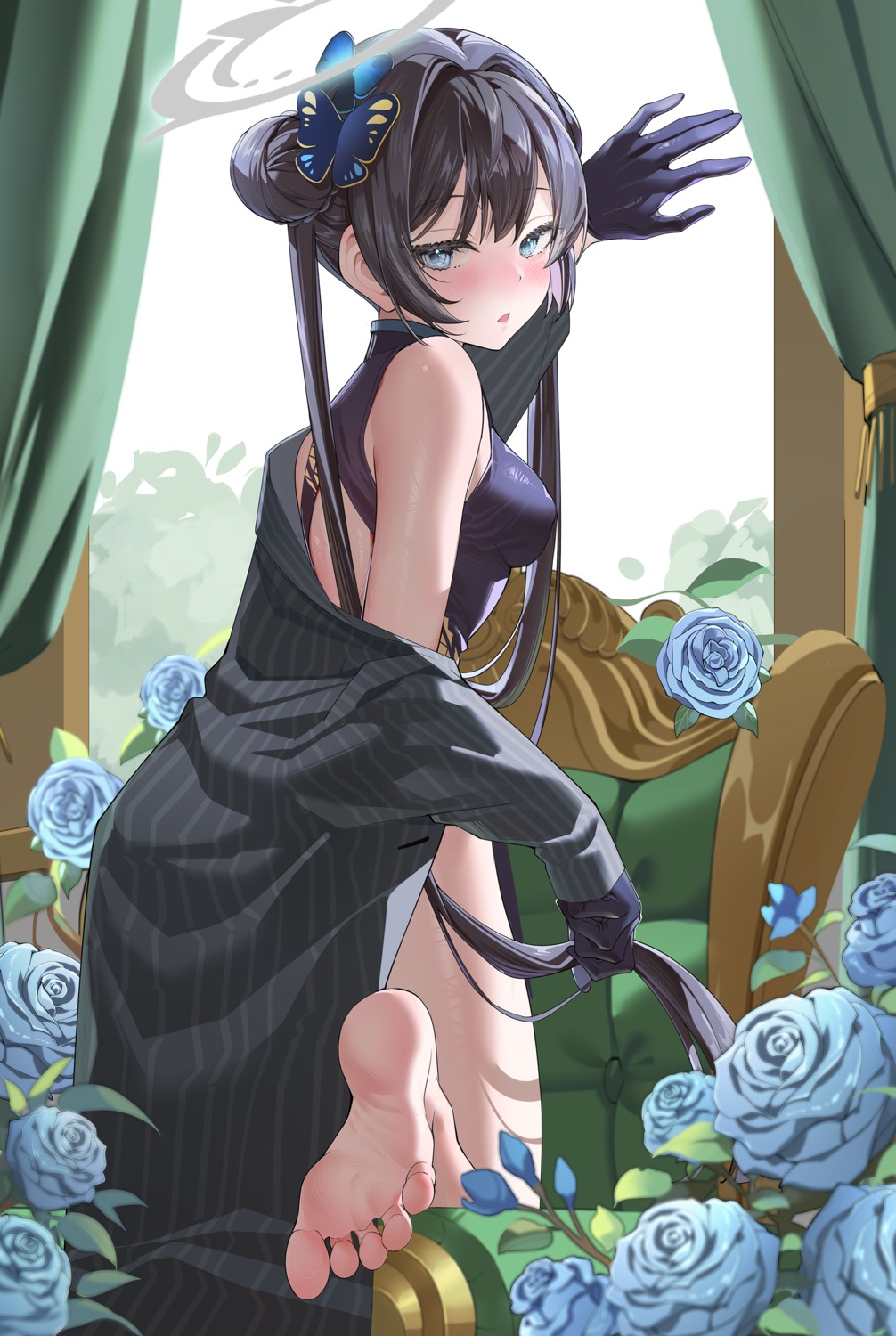 artist_revision blue_archive chinadress feet halo kururu_(qqqqq59508750) no_bra ryuuge_kisaki