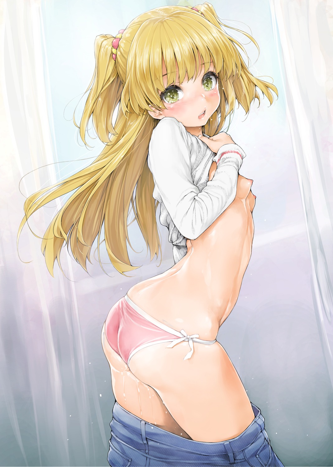 ass ishikei jougasaki_rika loli nipples no_bra pantsu shirt_lift string_panties the_idolm@ster the_idolm@ster_cinderella_girls