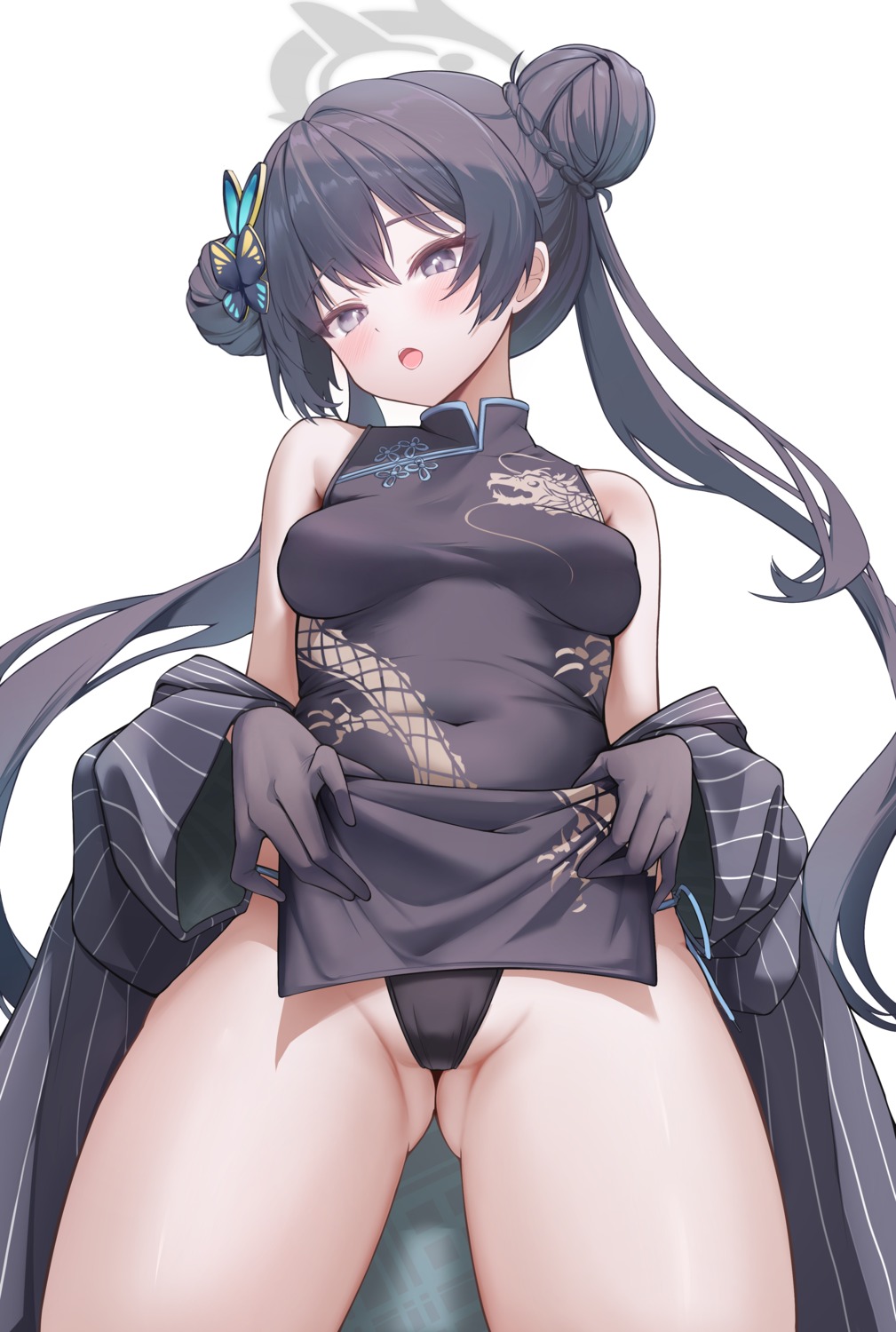 blue_archive chinadress halo hooming_illust loli pantsu ryuuge_kisaki skirt_lift string_panties thong