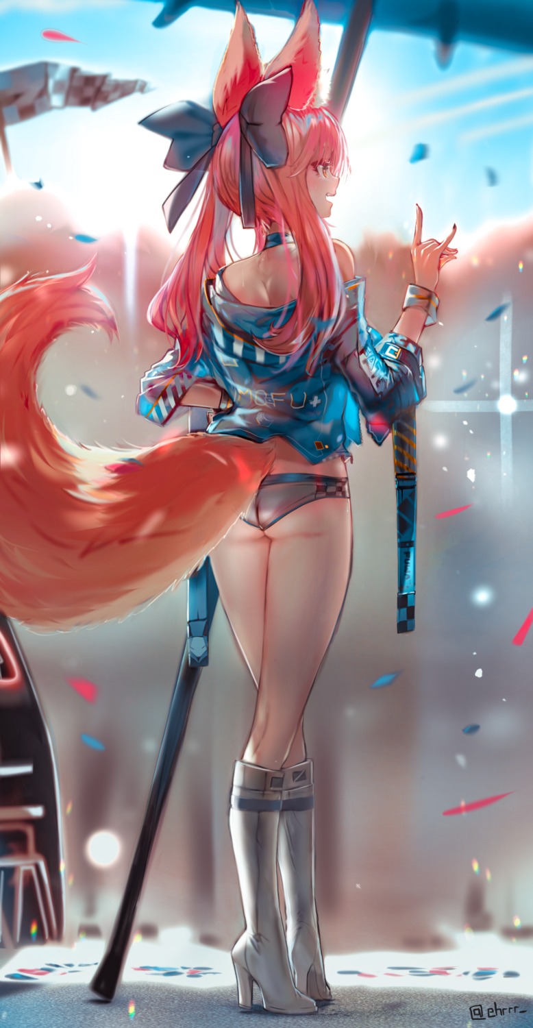 animal_ears ass bikini ehrrr fate/grand_order heels kitsune open_shirt swimsuits tail tamamo_no_mae