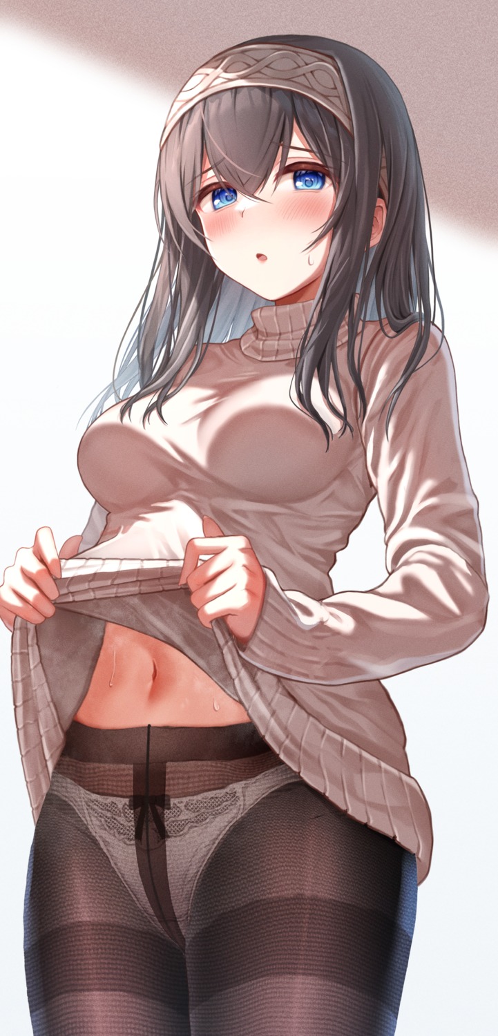 pantsu pantyhose sagisawa_fumika shirt_lift sweater the_idolm@ster the_idolm@ster_cinderella_girls yuugao