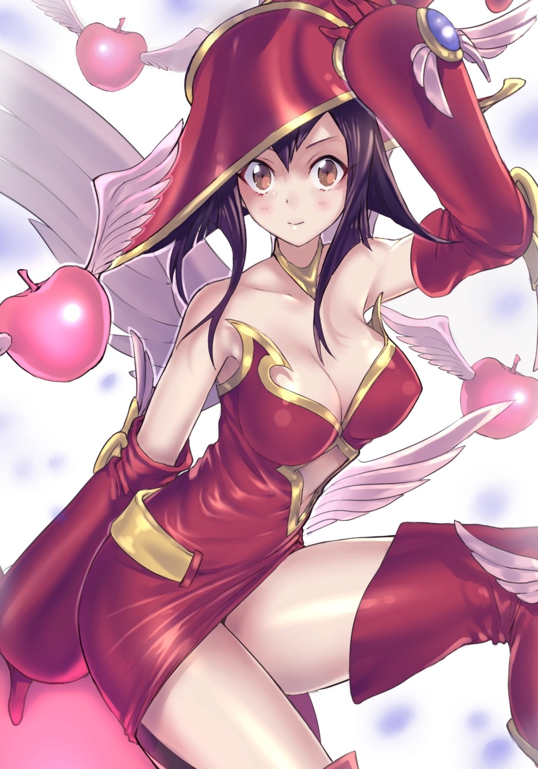 apple_magician_girl cleavage dress maruchi thighhighs wings witch yugioh