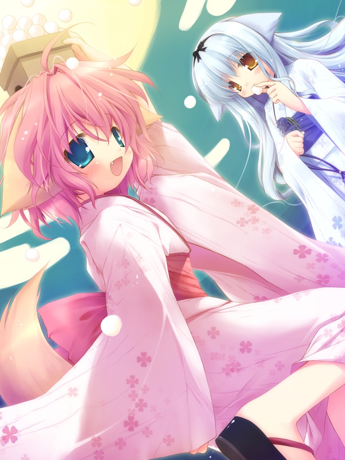 animal_ears chikotam cuffs jpeg_artifacts kimono nekomimi tail wanko_to_lily