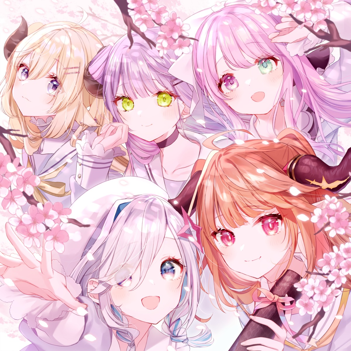 amane_kanata animal_ears heterochromia himemori_luna hololive horns kiryuu_coco misumi pointy_ears seifuku tokoyami_towa tsunomaki_watame