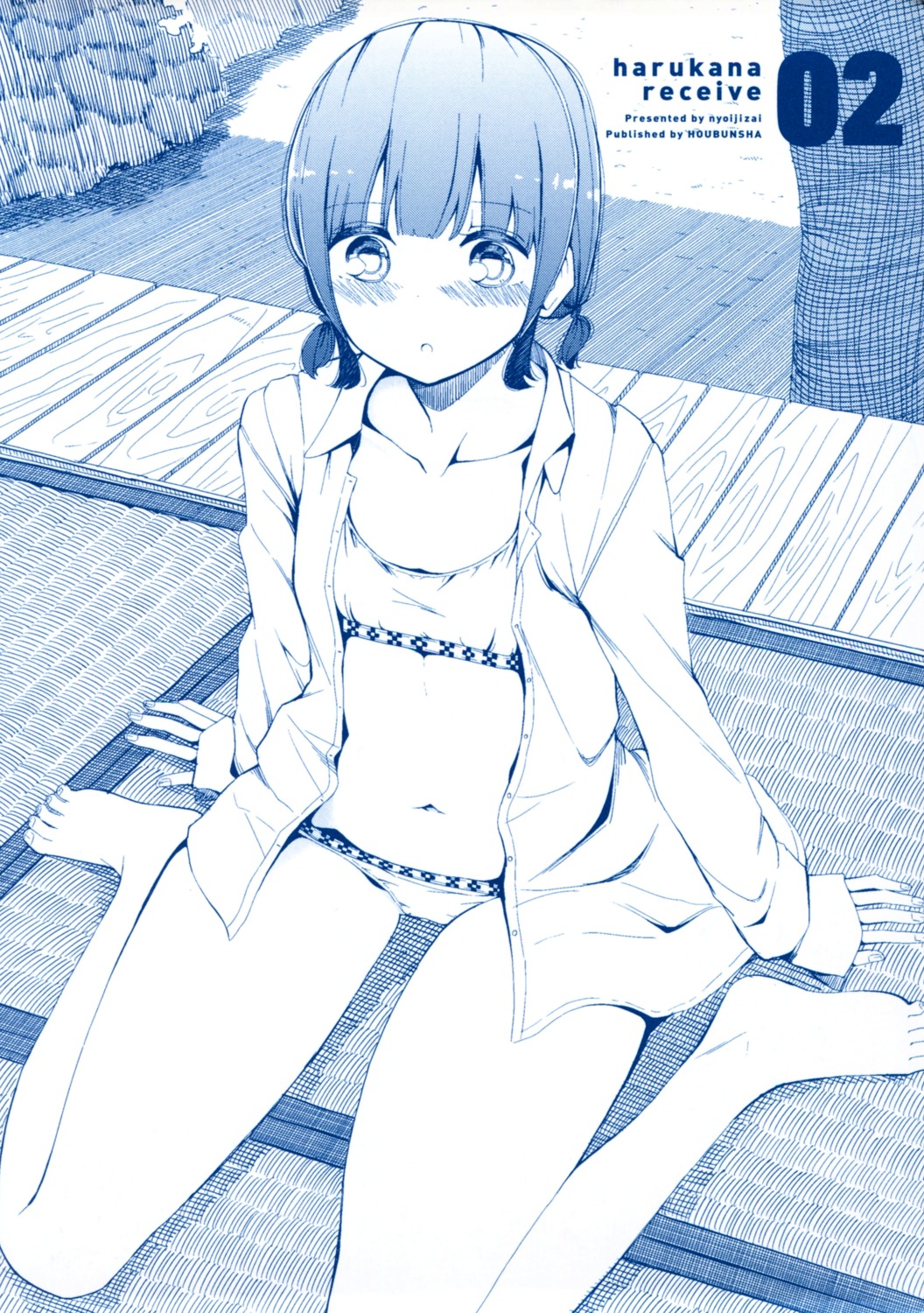 bikini dress_shirt harukana_receive higa_kanata monochrome nyoi_jizai open_shirt swimsuits