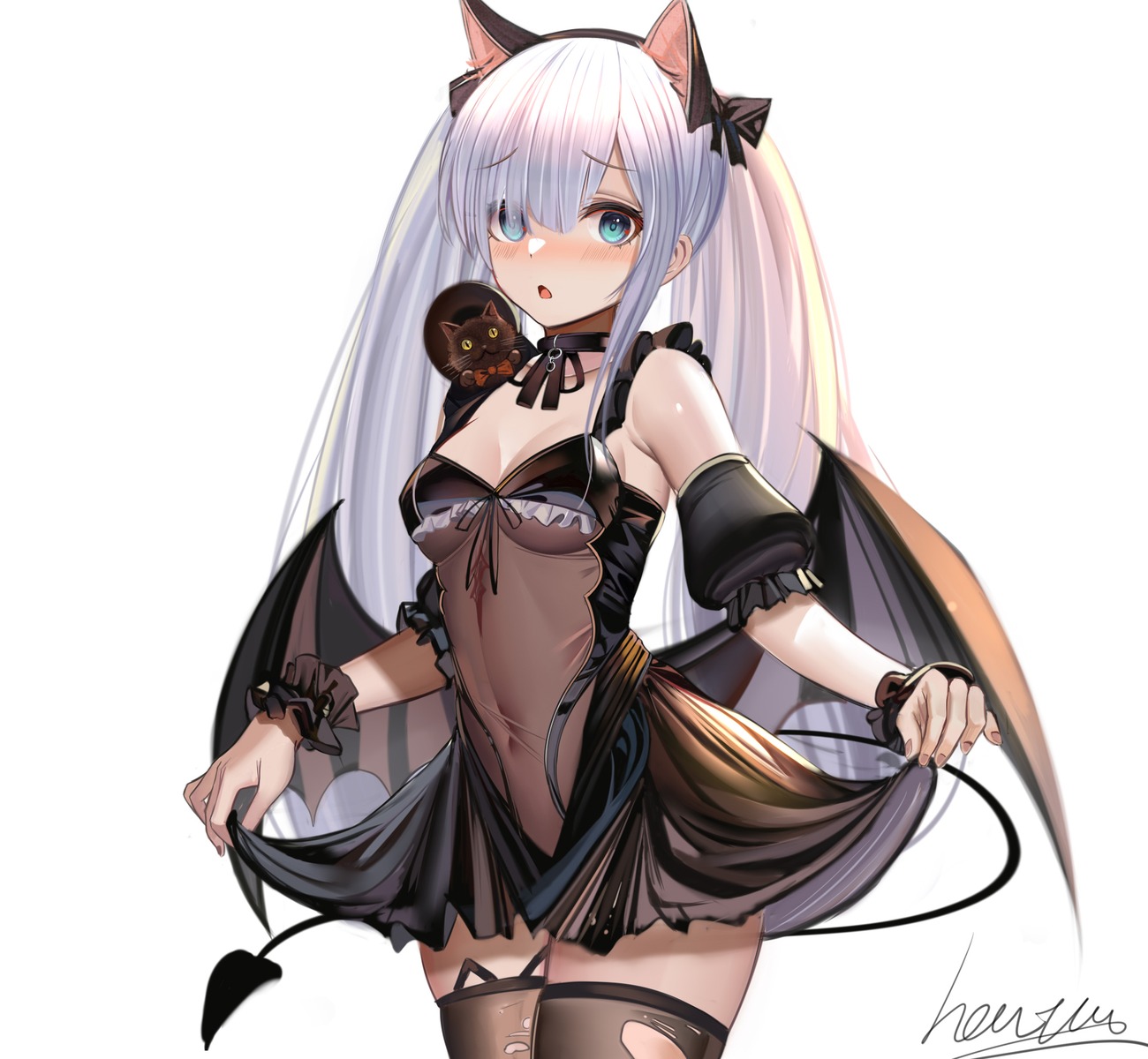 animal_ears azur_lane dress heatia janus_(azur_lane) see_through tail thighhighs torn_clothes wings