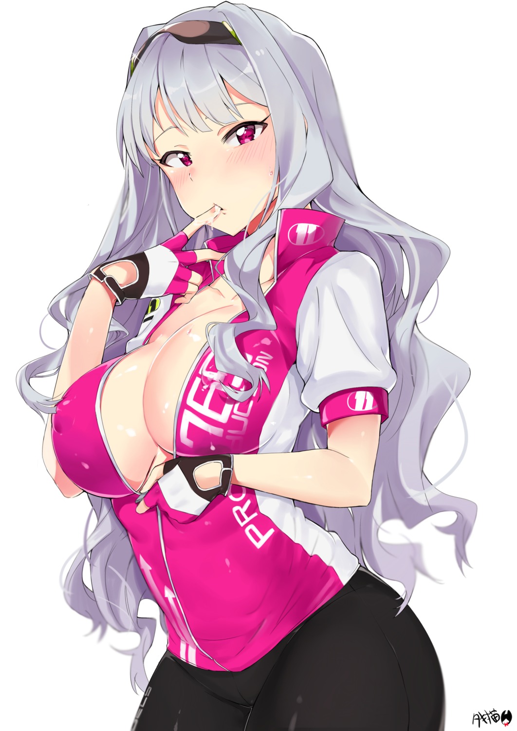 bike_shorts cream erect_nipples no_bra open_shirt shijou_takane the_idolm@ster tuxedo_de_cat