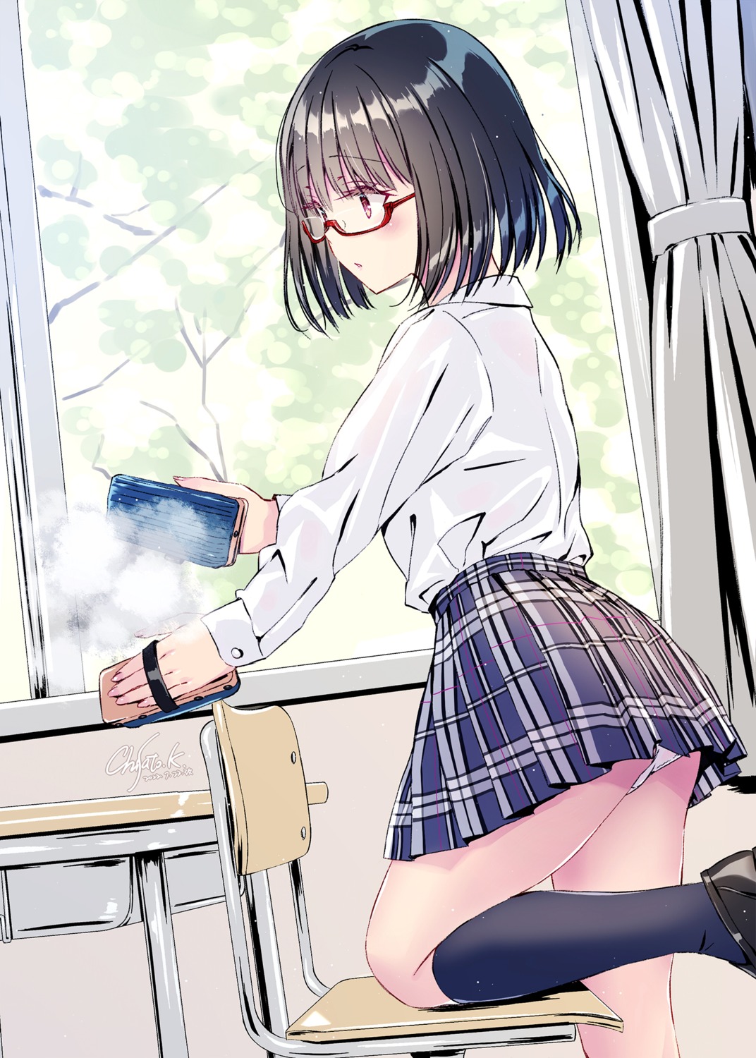 kobayashi_chisato megane pantsu see_through seifuku shishunki_complex skirt_lift thong