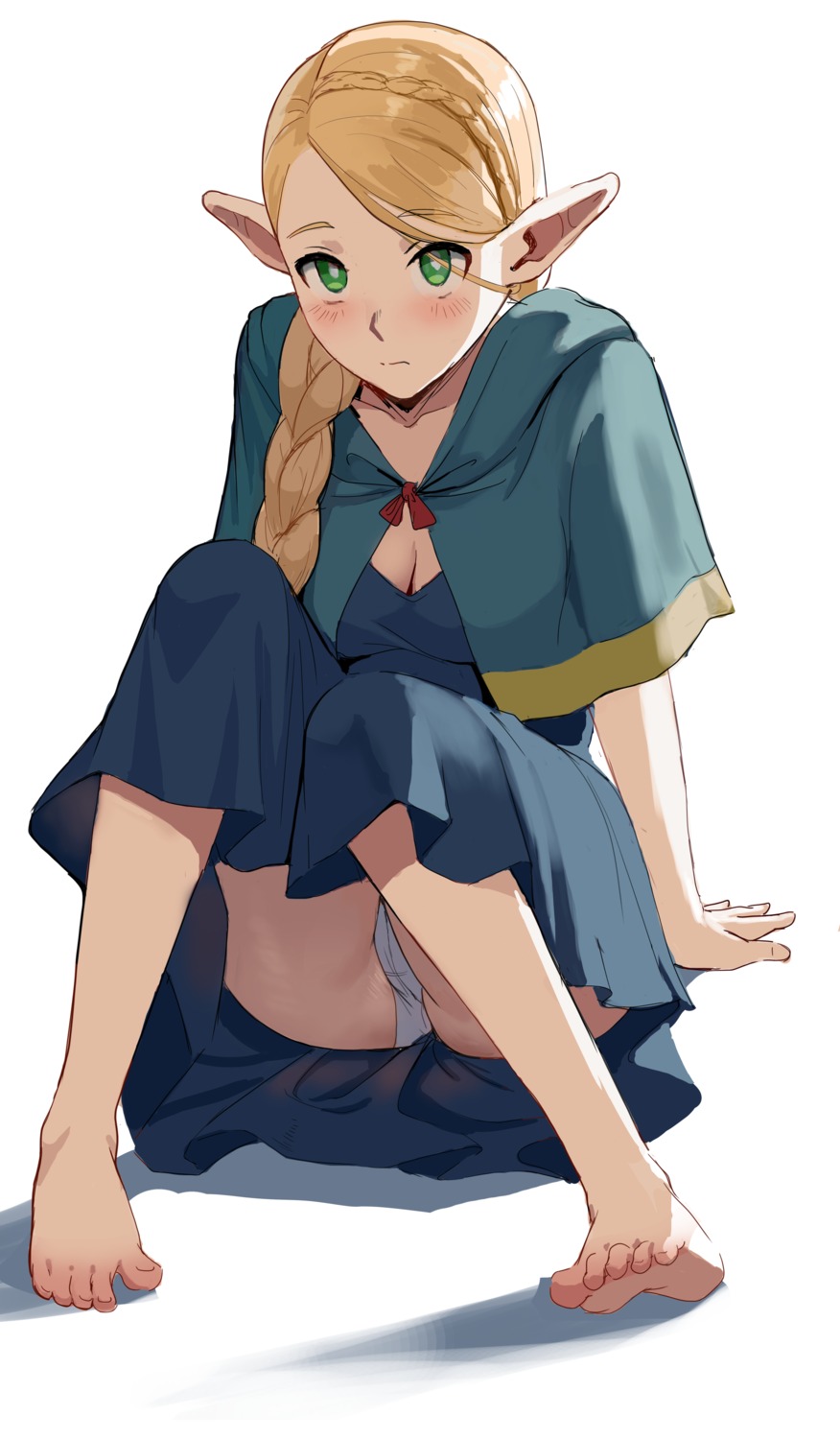 cameltoe cleavage dungeon_meshi elf feet marcille_donato pantsu pointy_ears skirt_lift zefrableu