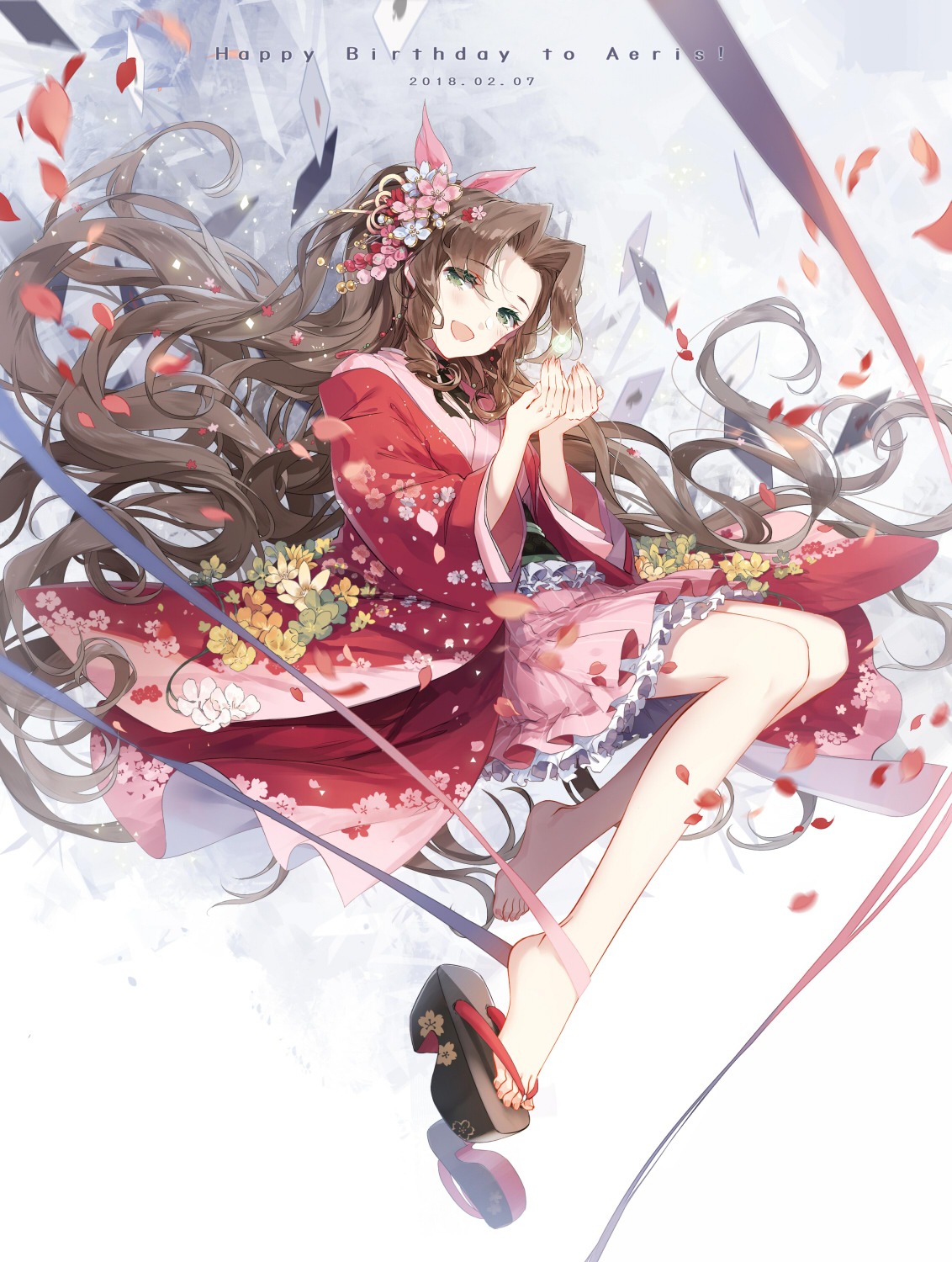 aerith_gainsborough final_fantasy final_fantasy_vii japanese_clothes kieta