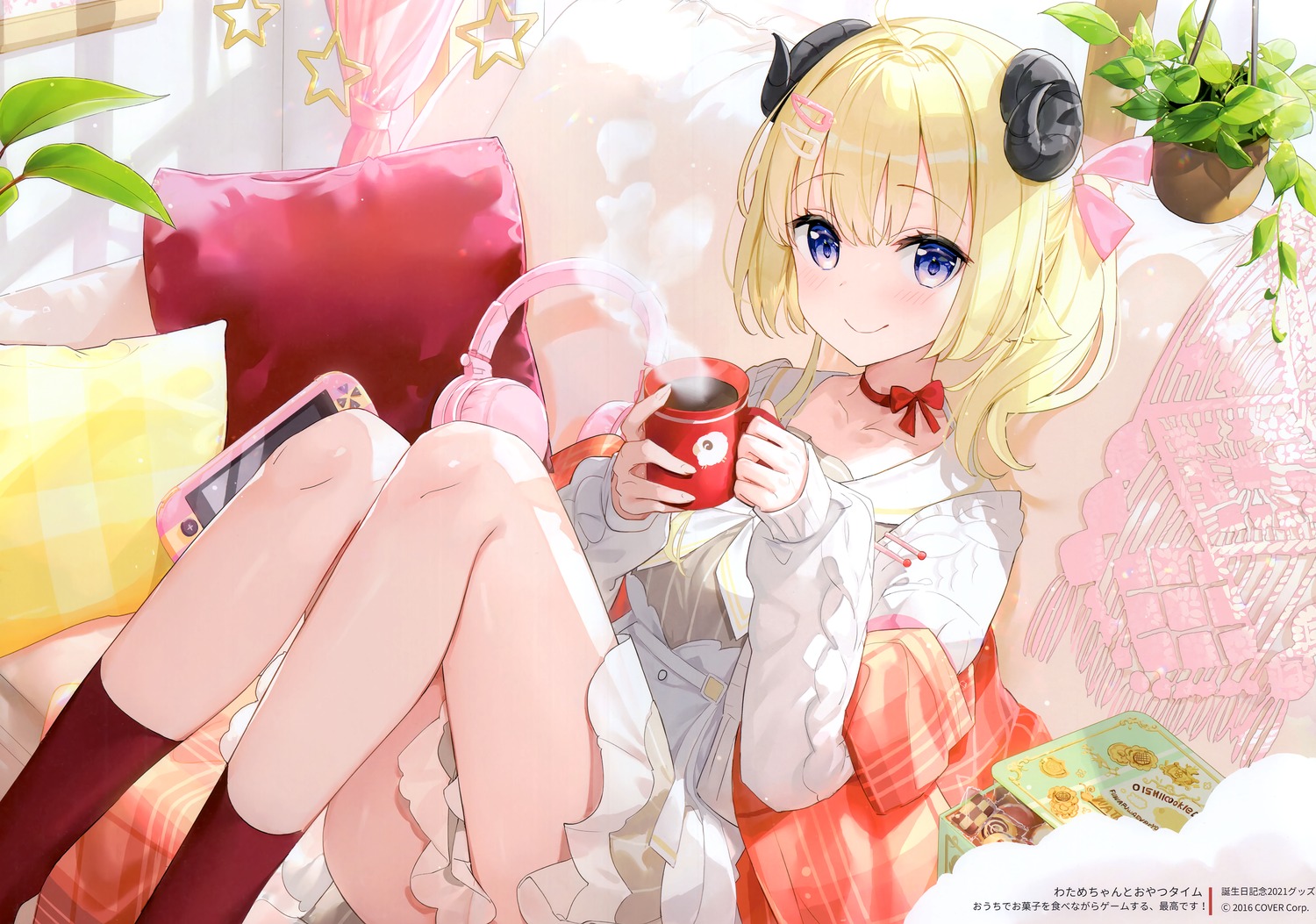 animal_ears fuumi headphones hololive horns radial_engine sweater tsunomaki_watame