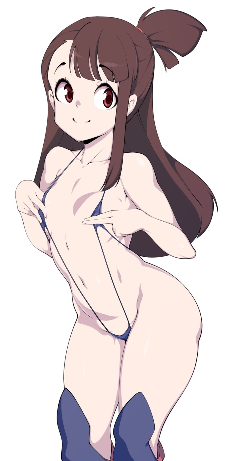 atsuko_kagari breast_hold erect_nipples little_witch_academia sling_bikini slugbox swimsuits thighhighs