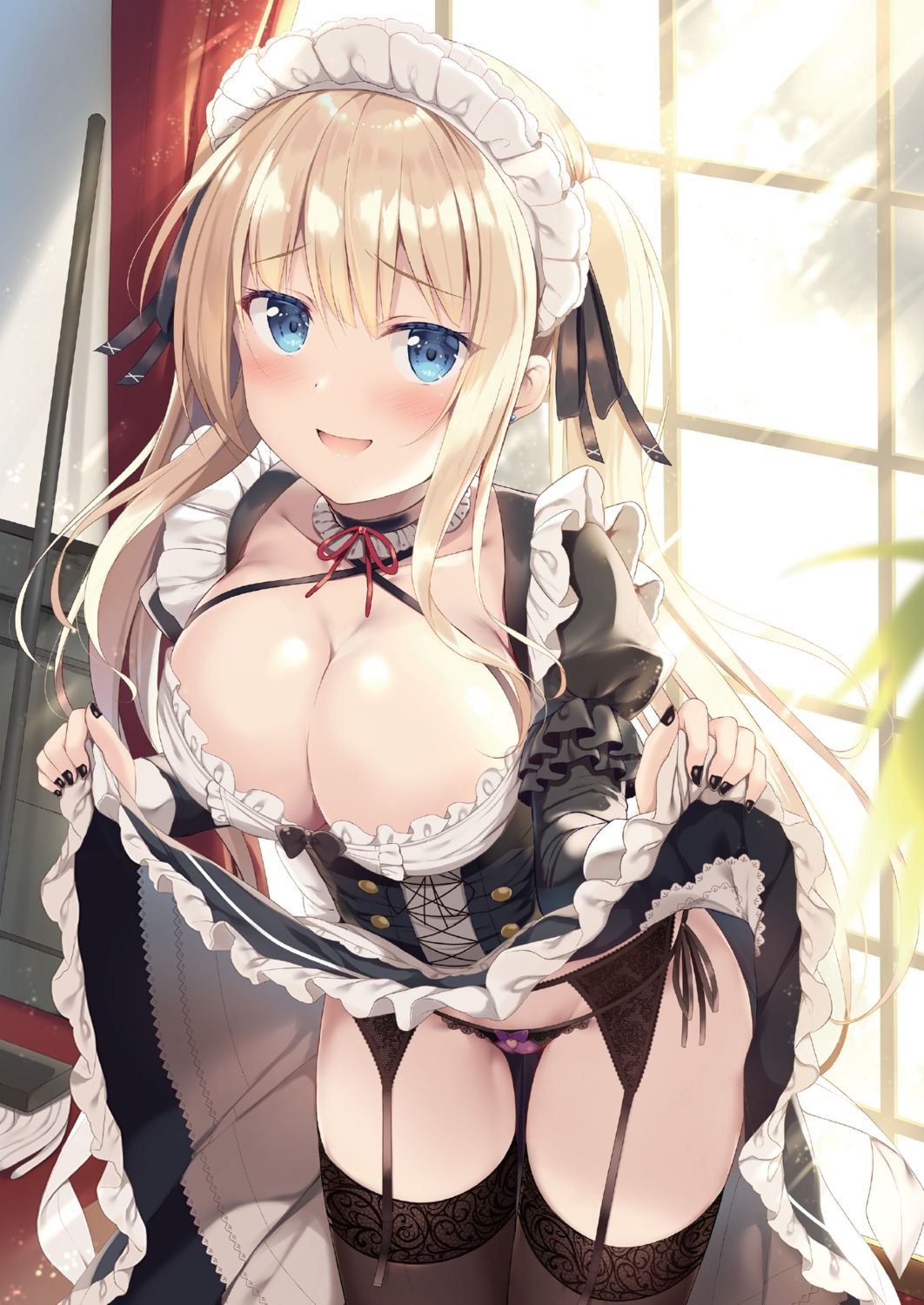 cameltoe detexted garter_belt maid no_bra pantsu pantyhose skirt_lift stockings string_panties thighhighs tomoo