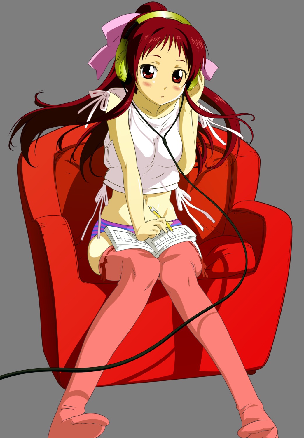 headphones morioka_hideyuki onda_aka pantsu rec shimapan thighhighs transparent_png vector_trace