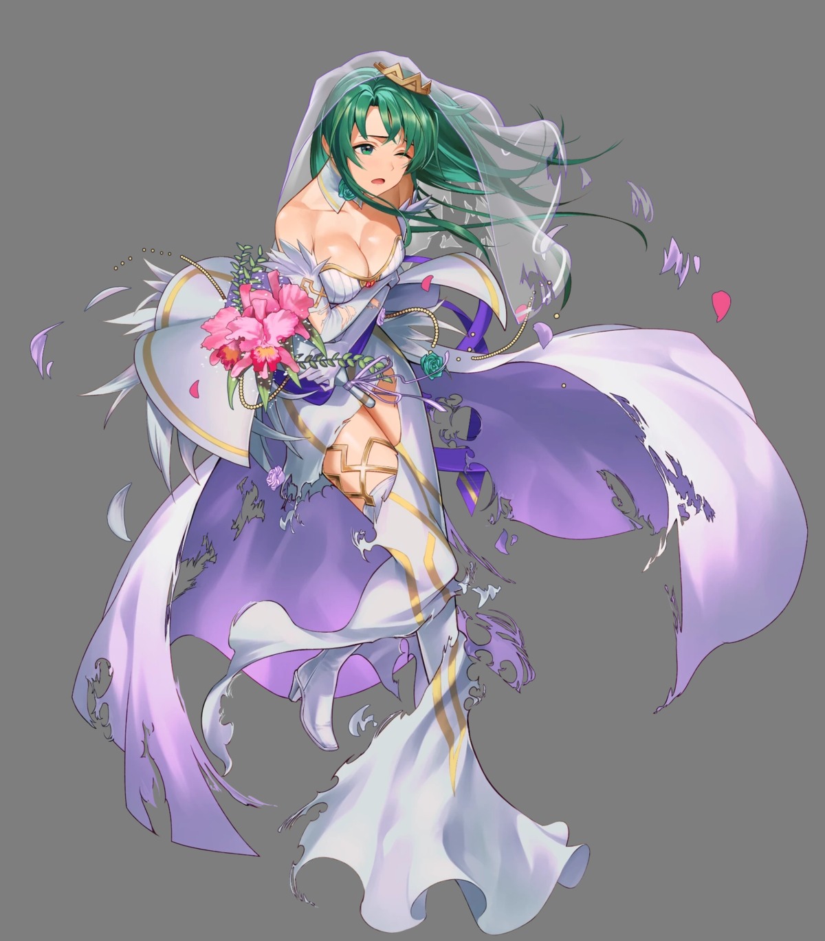 cecilia_(fire_emblem) dress fire_emblem fire_emblem:_rekka_no_ken heels kainown nintendo no_bra thighhighs torn_clothes wedding_dress